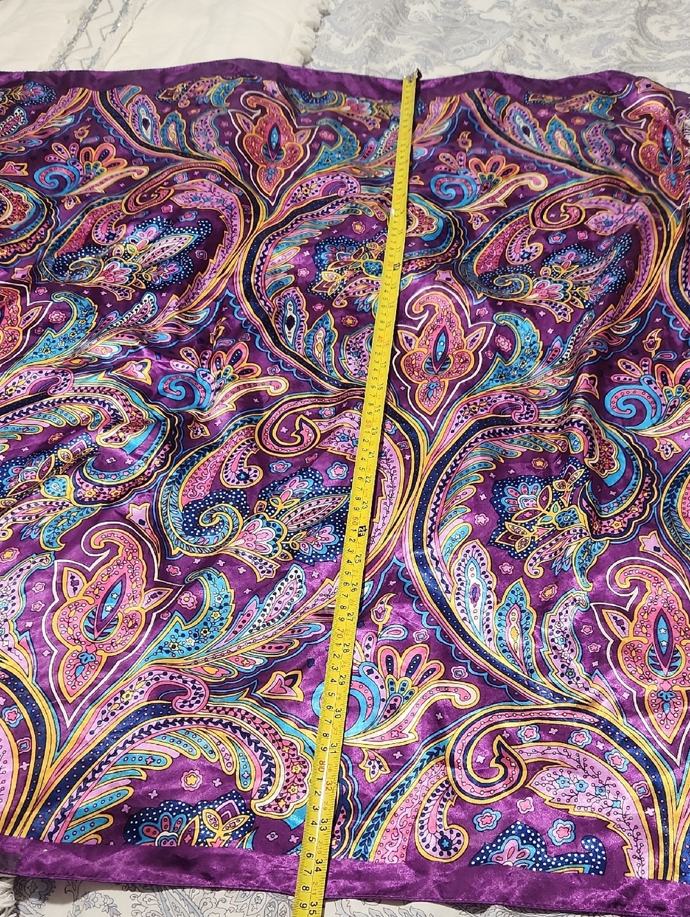 Silky Purple Paisley Scarf - Picture 9 of 10